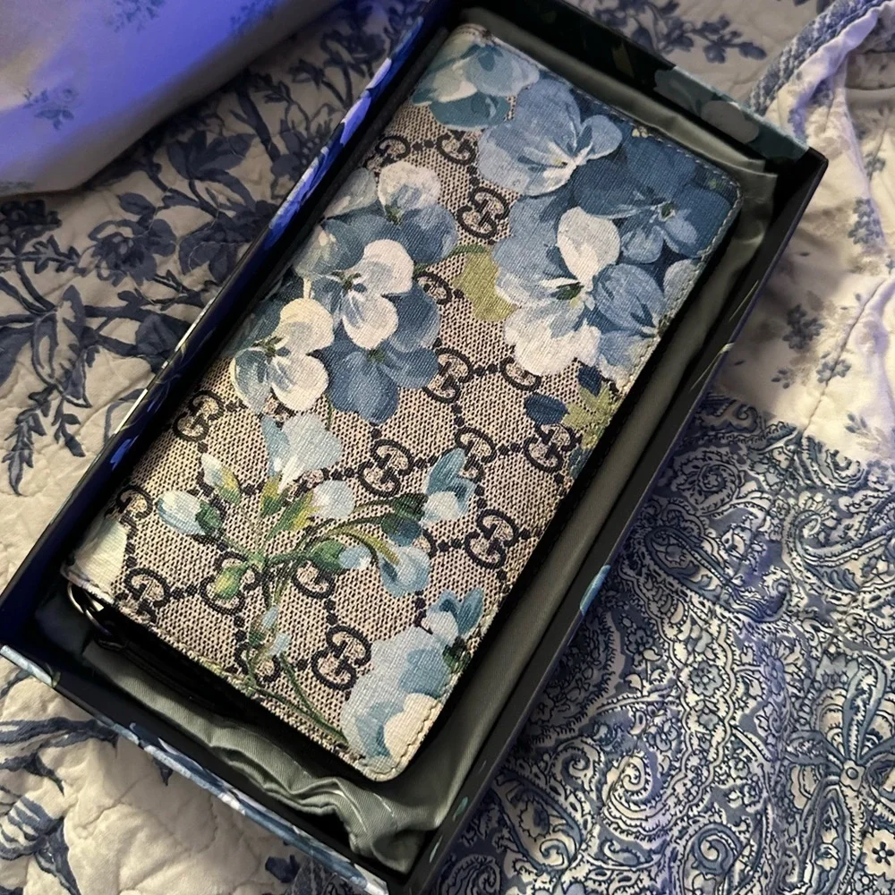 Gucci RARE! Supreme GG Large Signature Blue Blooms on Monogram Boston Satchel
